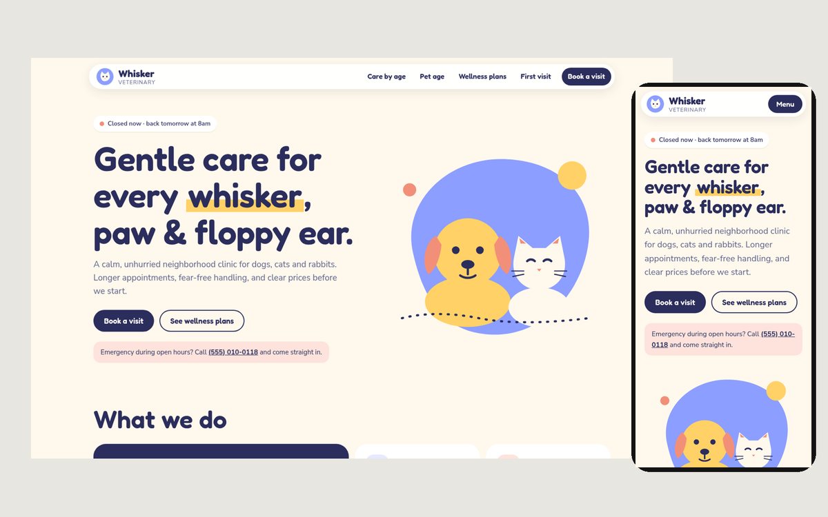 Modelo Whisker num computador e num telemóvel